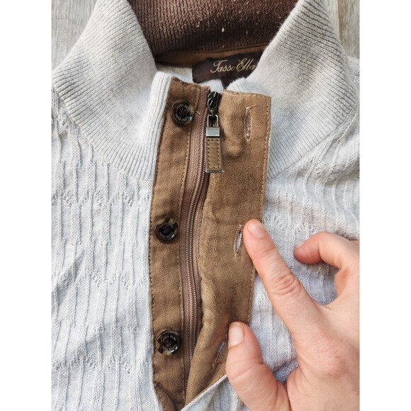 Tasso Elba Mock Neck Sweater Mens XXL Faux Suede Trim Elbow Patch Pullover GUC - Picture 5 of 9